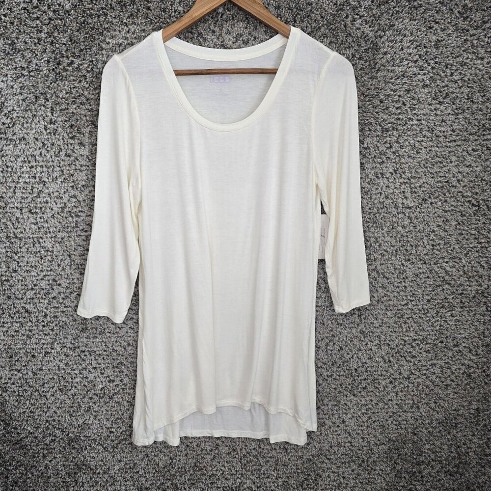 LOGO Lori Goldstein Top Womens Small Off White Tunic Layers‎ Scoop Neck Casual
